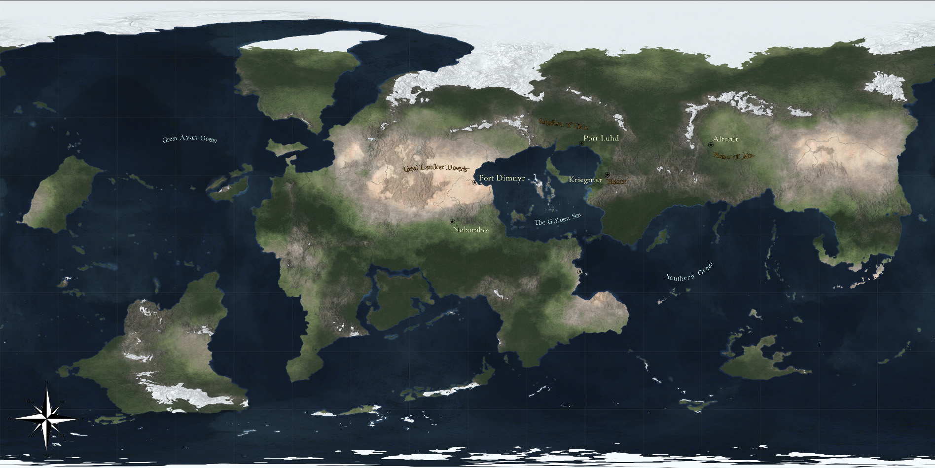 Sample world map, Equirectangular projection