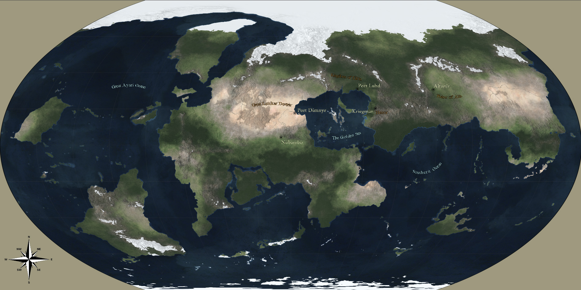 Sample world map, Wagner VI projection